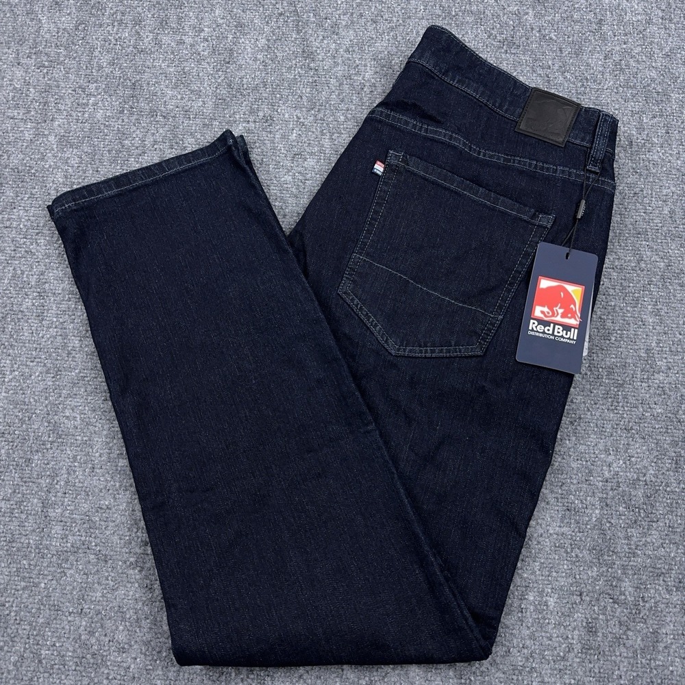 NEW Red‎ Bull Distribution Jeans Mens 36x32 Relaxed Taper Dark Wash 10oz Stretch
